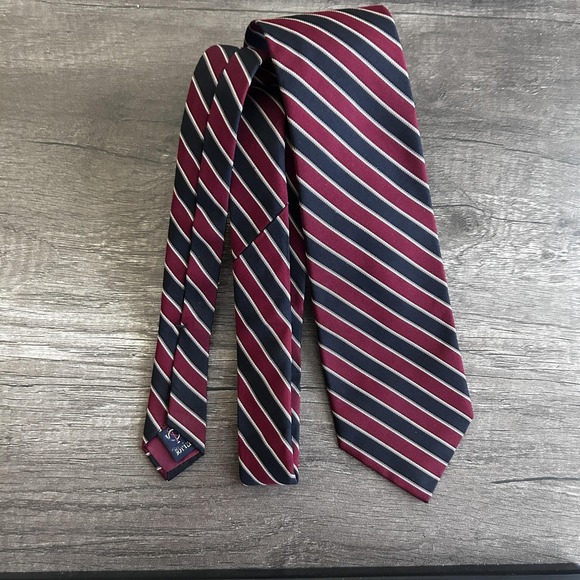 Briar Silk Tie Mens Burgundy Navy Blue Striped Classic Formal England Woven - Picture 2 of 6